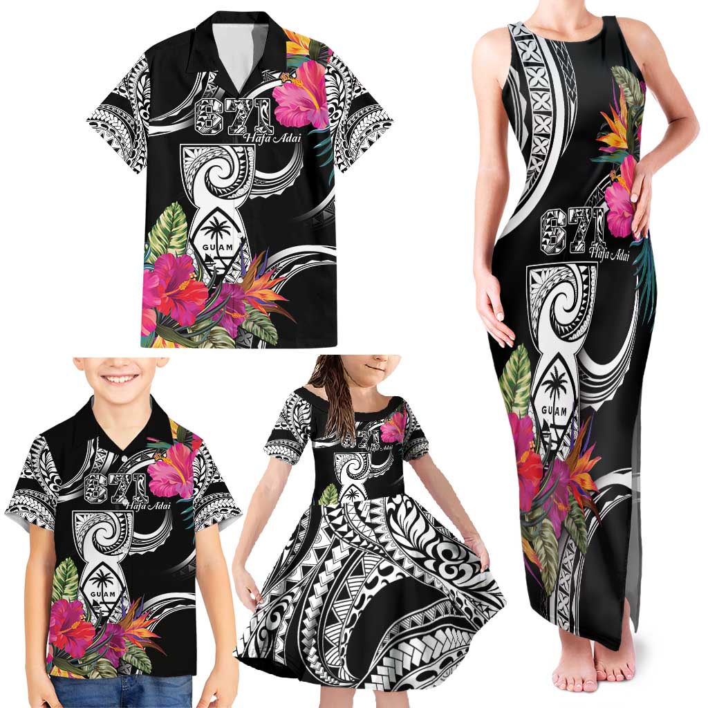 Hafa Adai Guam Family Matching Tank Maxi Dress and Hawaiian Shirt Polynesian Tattoo Tropical Flowers