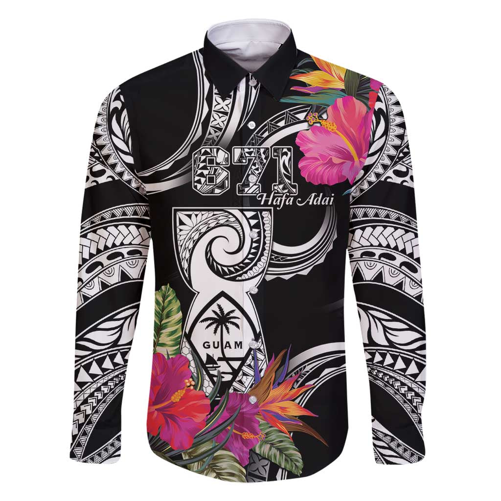Hafa Adai Guam Family Matching Tank Maxi Dress and Hawaiian Shirt Polynesian Tattoo Tropical Flowers LT05 Dad's Shirt - Long Sleeve Black - Polynesian Pride