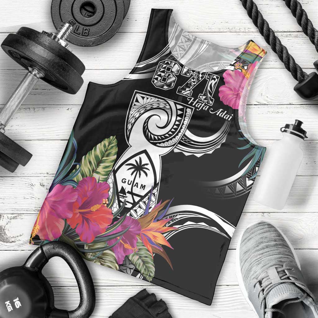 Hafa Adai Guam Men Tank Top Polynesian Tattoo Tropical Flowers