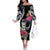 Hafa Adai Guam Off The Shoulder Long Sleeve Dress Polynesian Tattoo Tropical Flowers