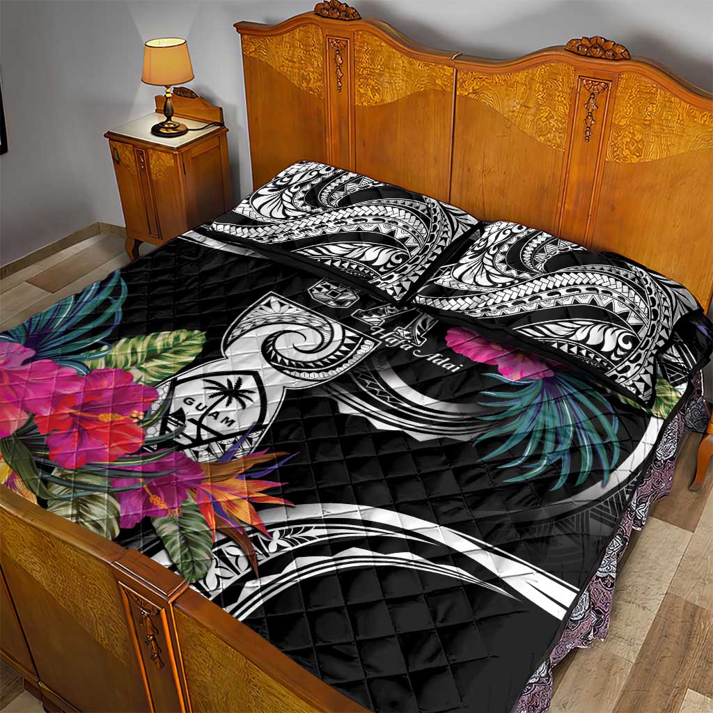 Hafa Adai Guam Quilt Bed Set Polynesian Tattoo Tropical Flowers