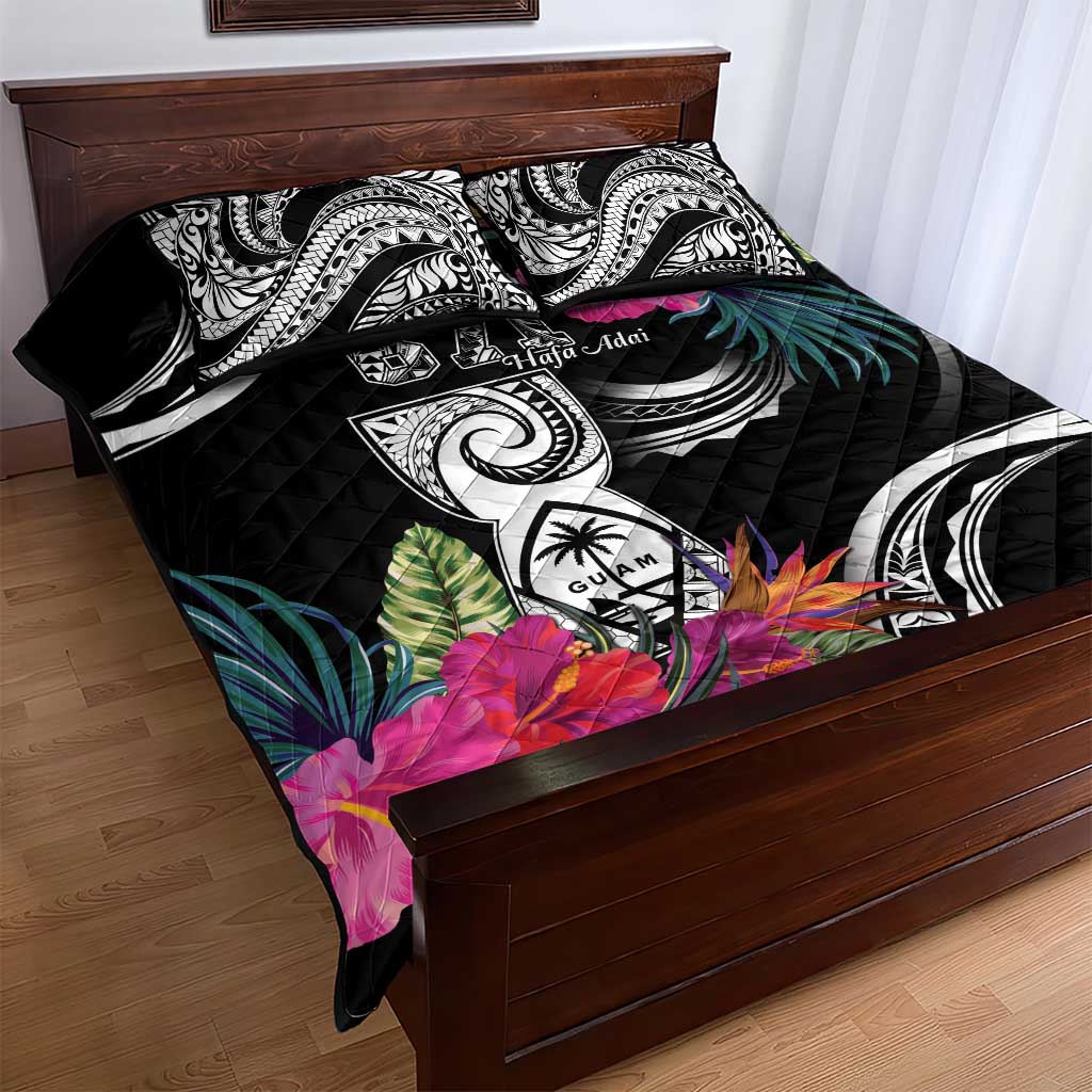 Hafa Adai Guam Quilt Bed Set Polynesian Tattoo Tropical Flowers