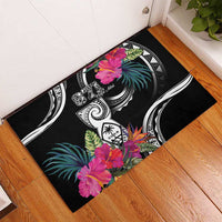 Hafa Adai Guam Rubber Doormat Polynesian Tattoo Tropical Flowers