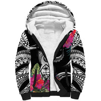Hafa Adai Guam Sherpa Hoodie Polynesian Tattoo Tropical Flowers