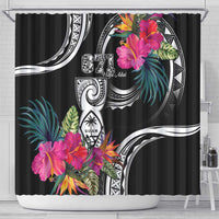 Hafa Adai Guam Shower Curtain Polynesian Tattoo Tropical Flowers