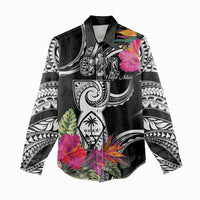 Hafa Adai Guam Women Casual Shirt Polynesian Tattoo Tropical Flowers