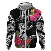 Hafa Adai Guam Zip Hoodie Polynesian Tattoo Tropical Flowers