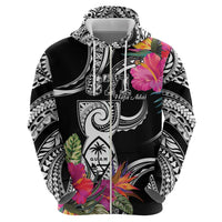 Hafa Adai Guam Zip Hoodie Polynesian Tattoo Tropical Flowers