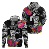 Hafa Adai Guam Zip Hoodie Polynesian Tattoo Tropical Flowers
