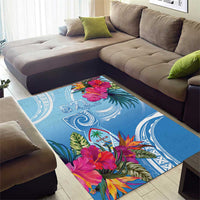 Hafa Adai Guam Area Rug Tropical Flowers Blue Gradient