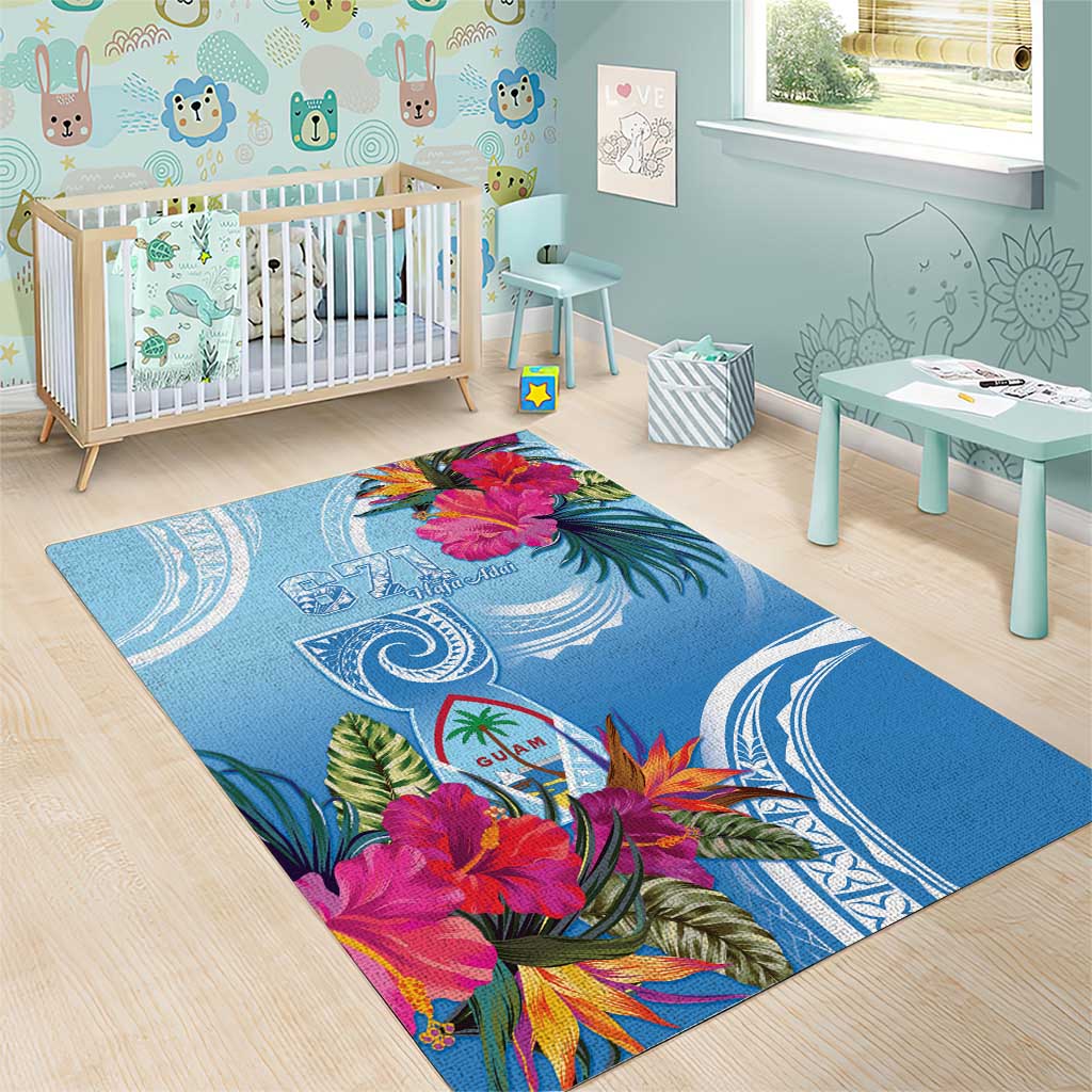 Hafa Adai Guam Area Rug Tropical Flowers Blue Gradient