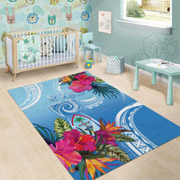 Hafa Adai Guam Area Rug Tropical Flowers Blue Gradient