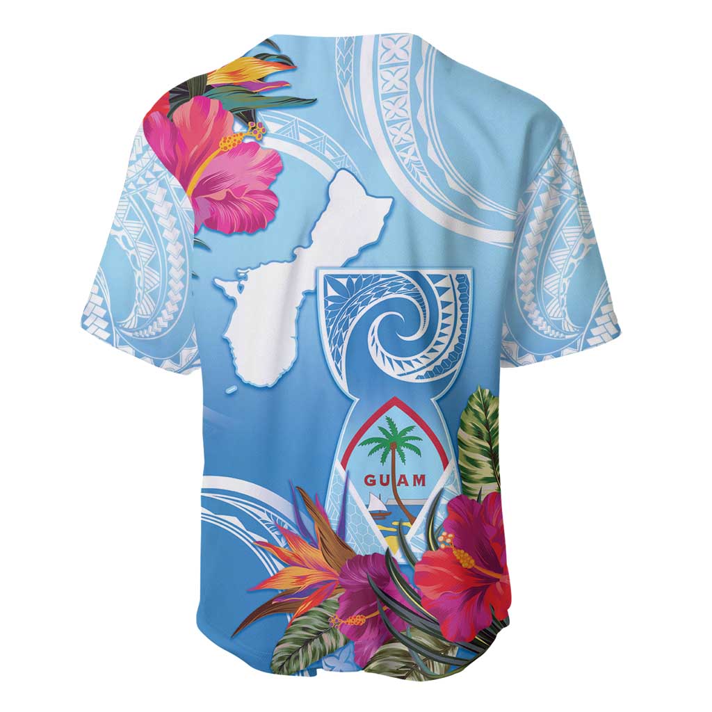 Hafa Adai Guam Baseball Jersey Tropical Flowers Blue Gradient LT05 - Polynesian Pride