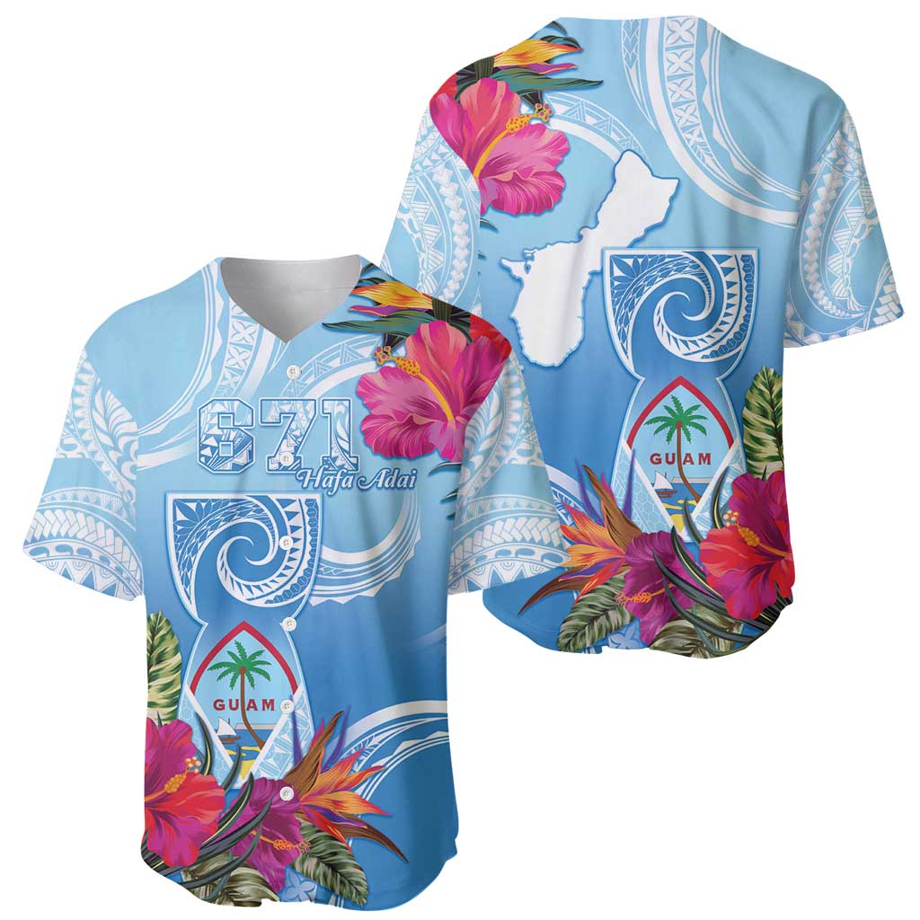 Hafa Adai Guam Baseball Jersey Tropical Flowers Blue Gradient LT05 - Polynesian Pride