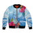 Hafa Adai Guam Bomber Jacket Tropical Flowers Blue Gradient
