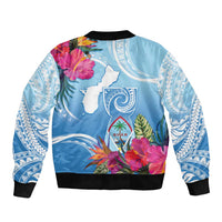 Hafa Adai Guam Bomber Jacket Tropical Flowers Blue Gradient