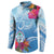 Hafa Adai Guam Button Sweatshirt Tropical Flowers Blue Gradient