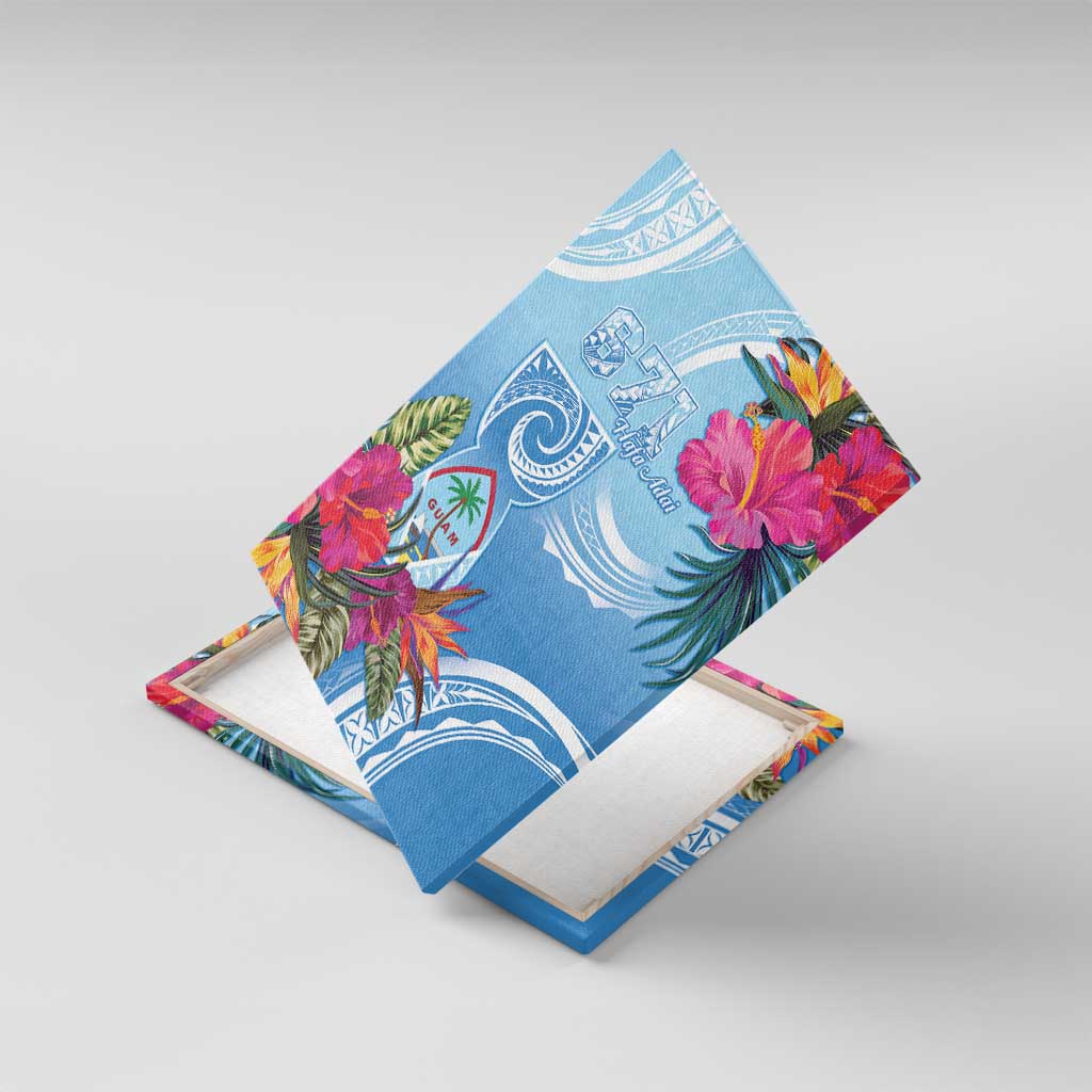 Hafa Adai Guam Canvas Wall Art Tropical Flowers Blue Gradient