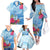Hafa Adai Guam Family Matching Off The Shoulder Long Sleeve Dress and Hawaiian Shirt Tropical Flowers Blue Gradient