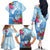 Hafa Adai Guam Family Matching Off The Shoulder Long Sleeve Dress and Hawaiian Shirt Tropical Flowers Blue Gradient