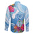 Hafa Adai Guam Family Matching Off The Shoulder Long Sleeve Dress and Hawaiian Shirt Tropical Flowers Blue Gradient