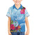 Hafa Adai Guam Family Matching Off The Shoulder Long Sleeve Dress and Hawaiian Shirt Tropical Flowers Blue Gradient