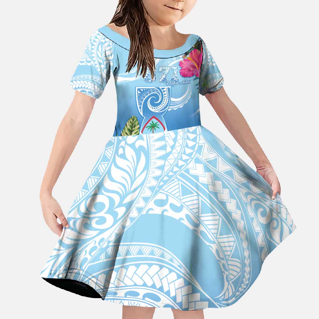 Hafa Adai Guam Family Matching Tank Maxi Dress and Hawaiian Shirt Tropical Flowers Blue Gradient