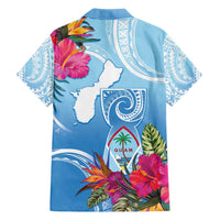 Hafa Adai Guam Family Matching Tank Maxi Dress and Hawaiian Shirt Tropical Flowers Blue Gradient
