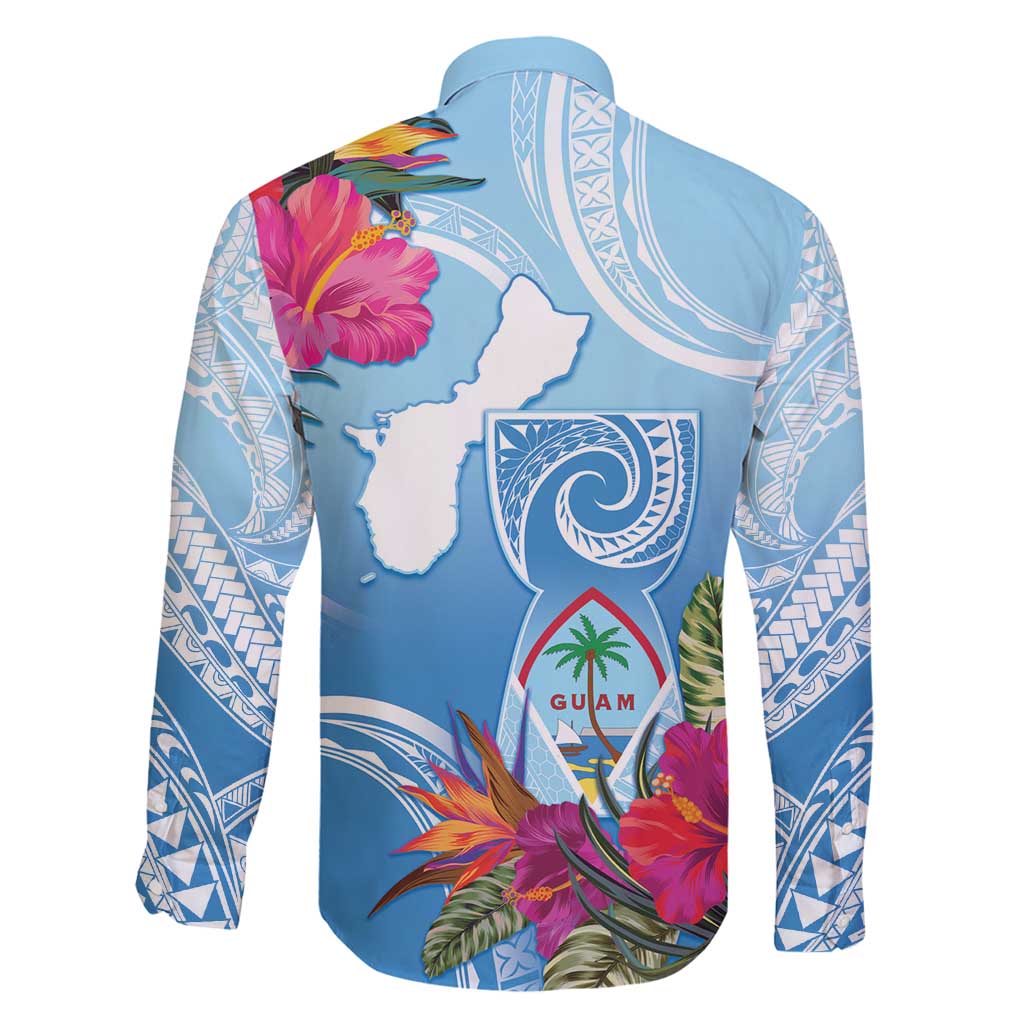 Hafa Adai Guam Family Matching Tank Maxi Dress and Hawaiian Shirt Tropical Flowers Blue Gradient