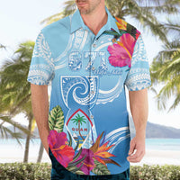 Hafa Adai Guam Hawaiian Shirt Tropical Flowers Blue Gradient