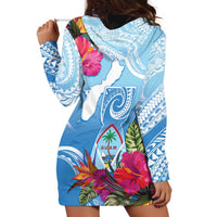 Hafa Adai Guam Hoodie Dress Tropical Flowers Blue Gradient LT05 - Polynesian Pride