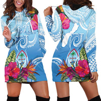 Hafa Adai Guam Hoodie Dress Tropical Flowers Blue Gradient LT05 - Polynesian Pride