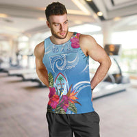 Hafa Adai Guam Men Tank Top Tropical Flowers Blue Gradient