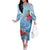 Hafa Adai Guam Off The Shoulder Long Sleeve Dress Tropical Flowers Blue Gradient