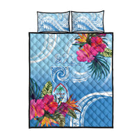 Hafa Adai Guam Quilt Bed Set Tropical Flowers Blue Gradient