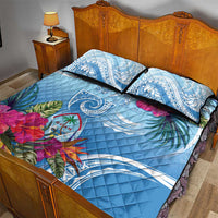 Hafa Adai Guam Quilt Bed Set Tropical Flowers Blue Gradient