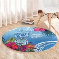 Hafa Adai Guam Round Carpet Tropical Flowers Blue Gradient