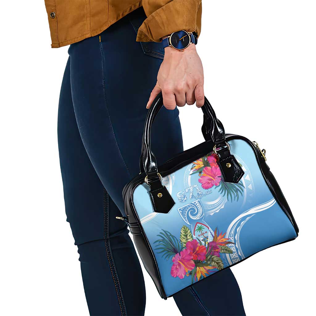 Hafa Adai Guam Shoulder Handbag Tropical Flowers Blue Gradient
