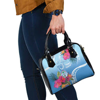 Hafa Adai Guam Shoulder Handbag Tropical Flowers Blue Gradient