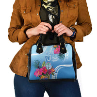 Hafa Adai Guam Shoulder Handbag Tropical Flowers Blue Gradient