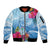Hafa Adai Guam Sleeve Zip Bomber Jacket Tropical Flowers Blue Gradient