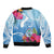 Hafa Adai Guam Sleeve Zip Bomber Jacket Tropical Flowers Blue Gradient