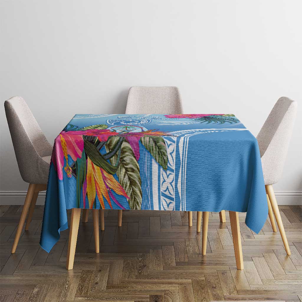 Hafa Adai Guam Tablecloth Tropical Flowers Blue Gradient