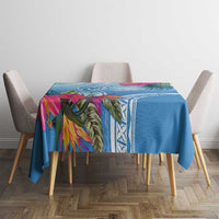 Hafa Adai Guam Tablecloth Tropical Flowers Blue Gradient