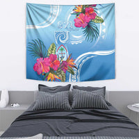 Hafa Adai Guam Tapestry Tropical Flowers Blue Gradient