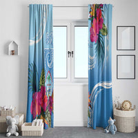 Hafa Adai Guam Window Curtain Tropical Flowers Blue Gradient