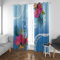 Hafa Adai Guam Window Curtain Tropical Flowers Blue Gradient