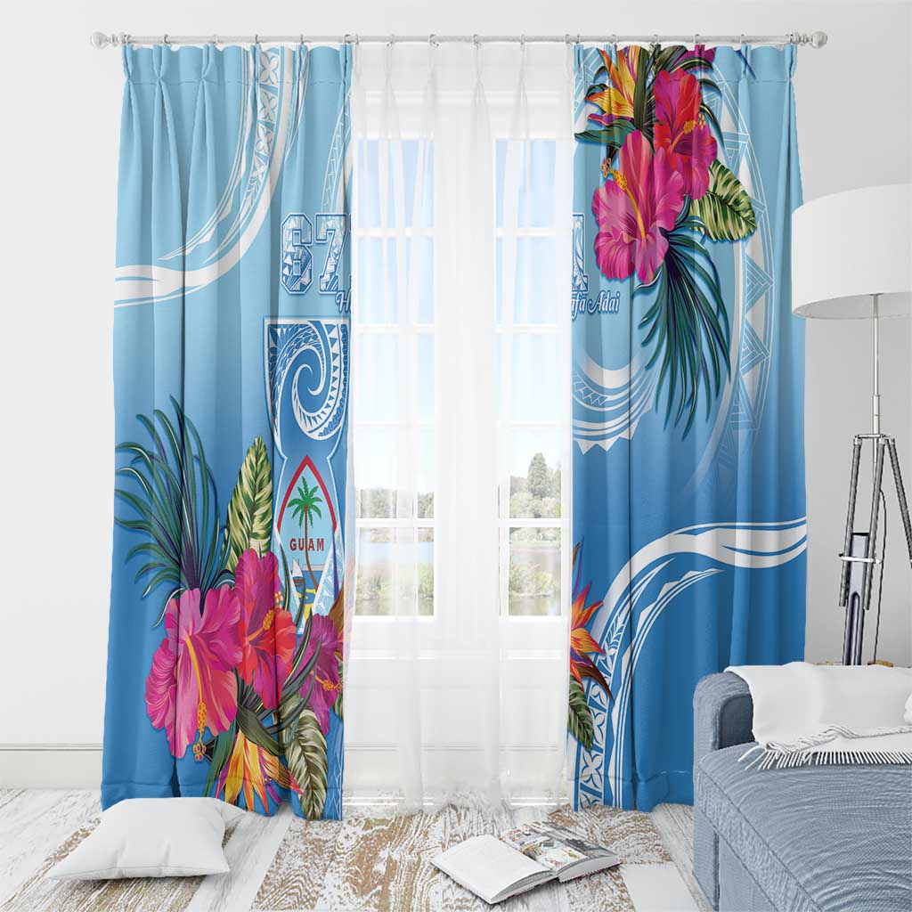 Hafa Adai Guam Window Curtain Tropical Flowers Blue Gradient