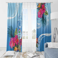 Hafa Adai Guam Window Curtain Tropical Flowers Blue Gradient