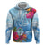 Hafa Adai Guam Zip Hoodie Tropical Flowers Blue Gradient
